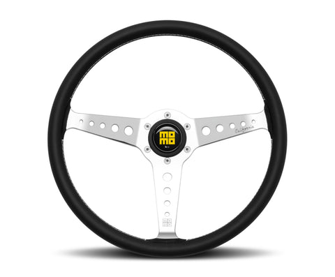 Momo California Steering Wheel 360 mm - Black Leather/White Stitch/Pol Spokes